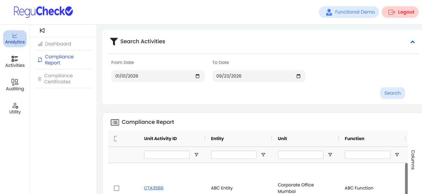 ReguCheck compliance report table